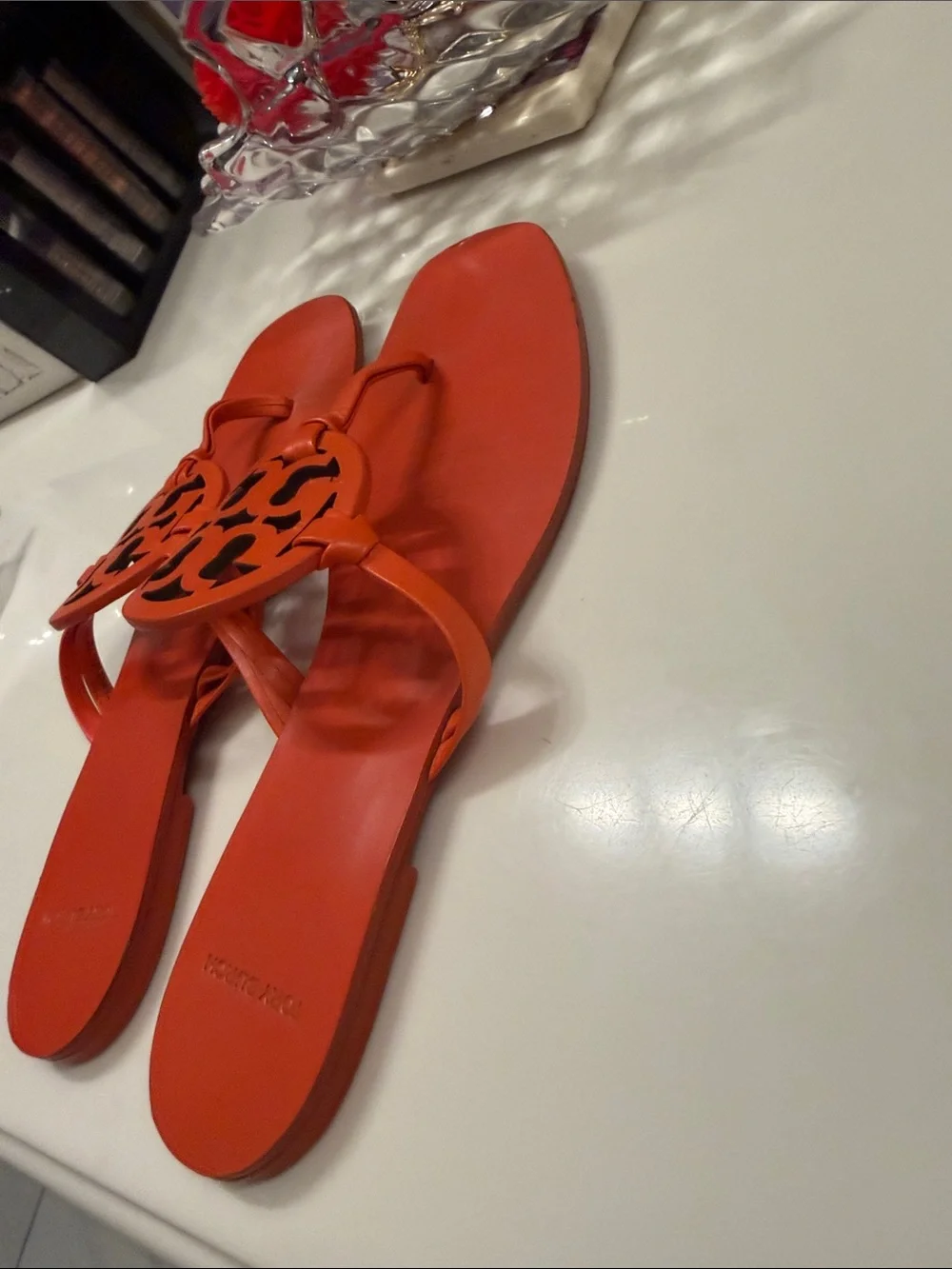 Tory Burch Orange Logo Thong Sandals